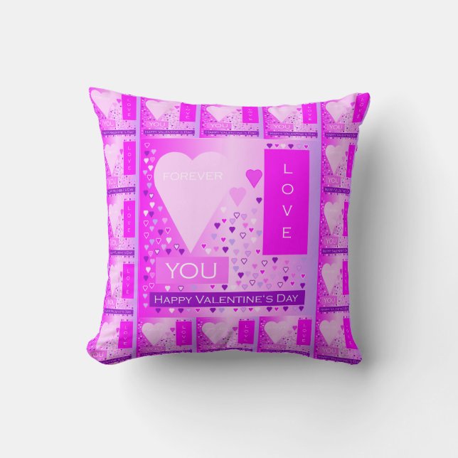 Happy Valentine's Day Forever Love Hearts Pink Cushion (Front)