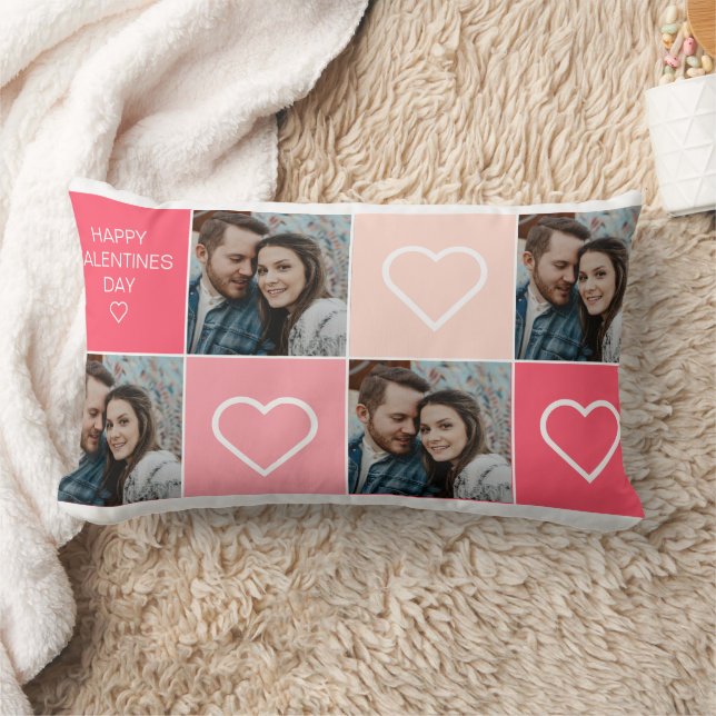 Happy Valentines Day Four Photo Collage  Lumbar Cushion (Blanket)