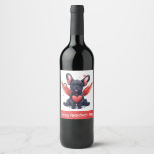 Happy Valentines Day French Bulldog Cupid Wine Label