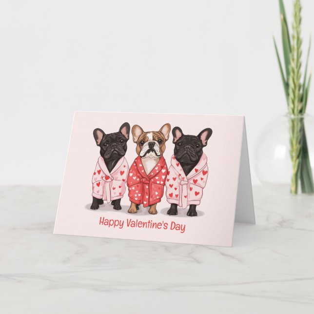 Happy Valentines Day French Bulldog Holiday Card (Front)
