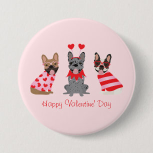 Happy Valentines Day French Bulldogs 7.5 Cm Round Badge