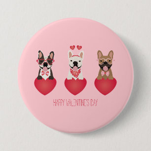 Happy Valentines Day French Bulldogs 7.5 Cm Round Badge