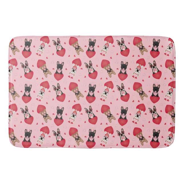 Happy Valentines Day French Bulldogs Bath Mat (Front)