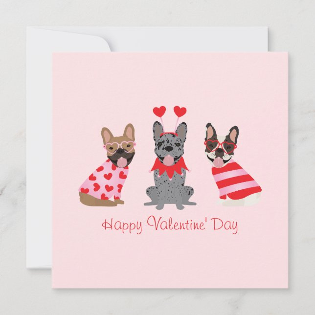 Happy Valentines Day French Bulldogs Card (Front)