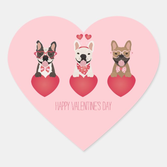 Happy Valentines Day French Bulldogs Heart Sticker (Front)