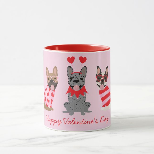 Happy Valentines Day French Bulldogs Mug (Center)