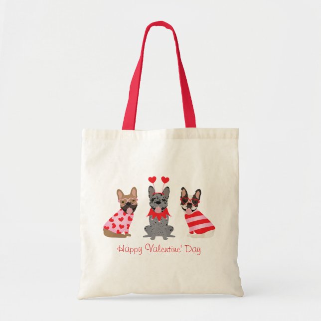 Happy Valentines Day French Bulldogs Tote Bag (Front)