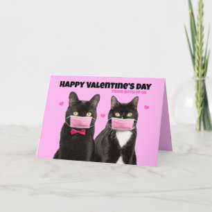 Happy Valentine's Day From Both Cats in Face Masks Holiday Card