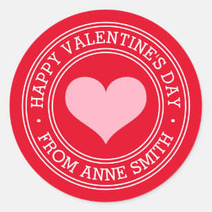 Happy Valentine's Day from custom name red Classic Round Sticker