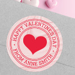Happy Valentine's Day from Name pink satin swirls Classic Round Sticker<br><div class="desc">Valentine's Day stickers with a soft blush pink satin agate swirl texture,  red heart and text "Happy Valentine's Day" with custom name. Use as envelope seals,  stickers for gifts and favours,  product packaging,  crafts and scrapbooking etc</div>