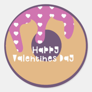 Happy Valentines Day Frosted Heart Doughnut Classic Round Sticker