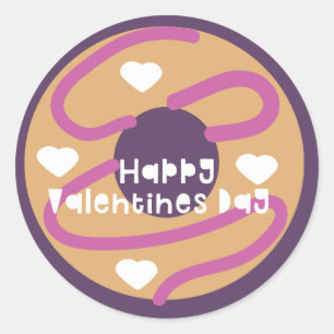 Happy Valentines Day Frosted Swirl Heart Doughnut Classic Round Sticker