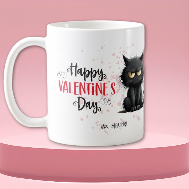 Happy Valentines Day Funny Black Cat  Coffee Mug (Creator Uploaded)