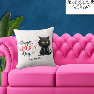 Happy Valentines Day Funny Black Cat  Cushion