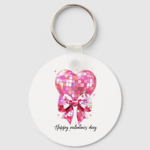 Happy Valentine's Day Funny Coquette Disco Ball He Key Ring