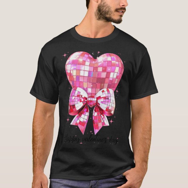 Happy Valentine's Day Funny Coquette Disco Ball He T-Shirt (Front)