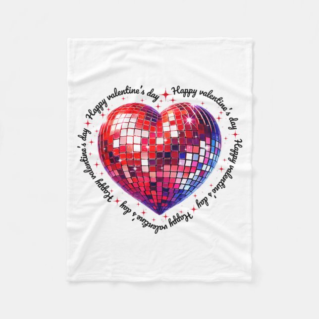 Happy Valentine's Day Funny Coquette Red Disco Bal Fleece Blanket (Front)
