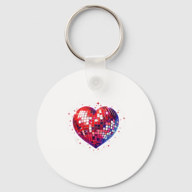 Happy Valentine's Day Funny Coquette Red Disco Bal Key Ring (Front)