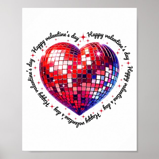 Happy Valentine's Day Funny Coquette Red Disco Bal Poster (Front)