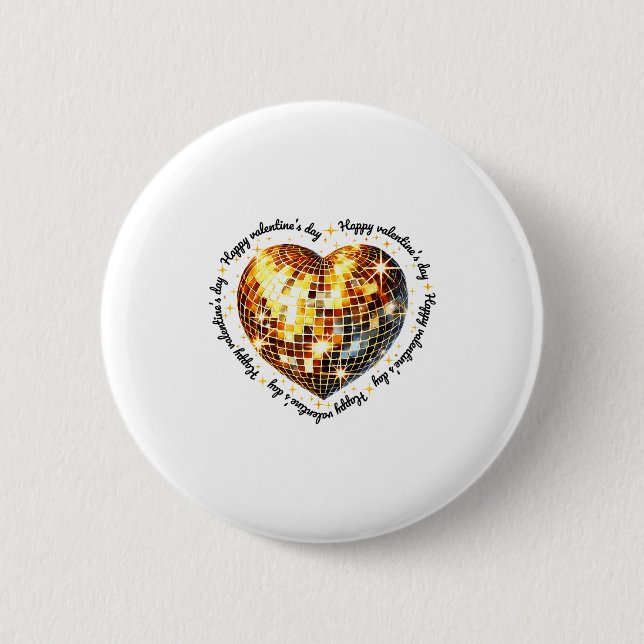 Happy Valentine's Day Funny Gold Coquette Disco Ba 6 Cm Round Badge (Front)