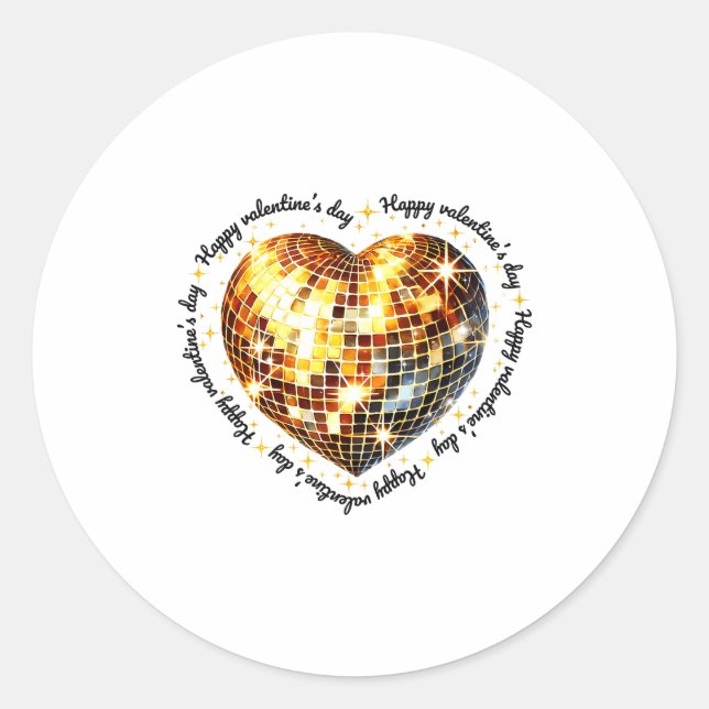 Happy Valentine's Day Funny Gold Coquette Disco Ba Classic Round Sticker (Front)