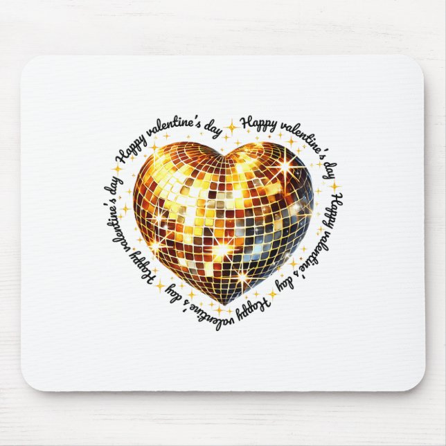 Happy Valentine's Day Funny Gold Coquette Disco Ba Mouse Pad (Front)