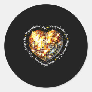 Happy Valentines Day Funny Gold Coquette Disco Bal Classic Round Sticker