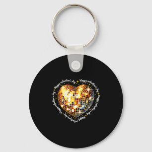 Happy Valentines Day Funny Gold Coquette Disco Bal Key Ring