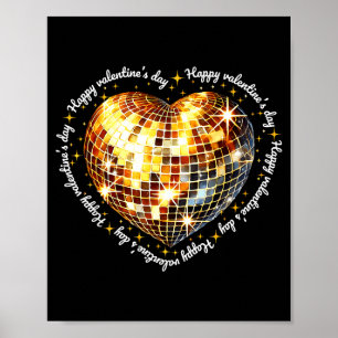 Happy Valentines Day Funny Gold Coquette Disco Bal Poster
