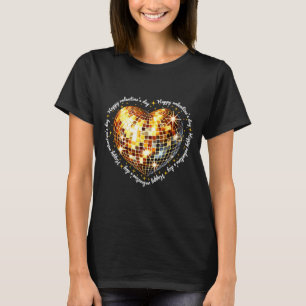 Happy Valentines Day Funny Gold Coquette Disco Bal T-Shirt