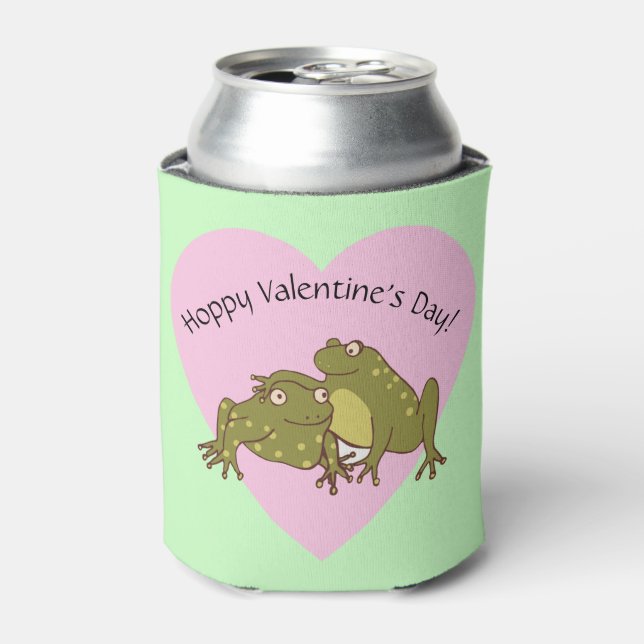 Happy Valentines Day Funny Hoppy Frogs In Love Can Cooler (Can Front)