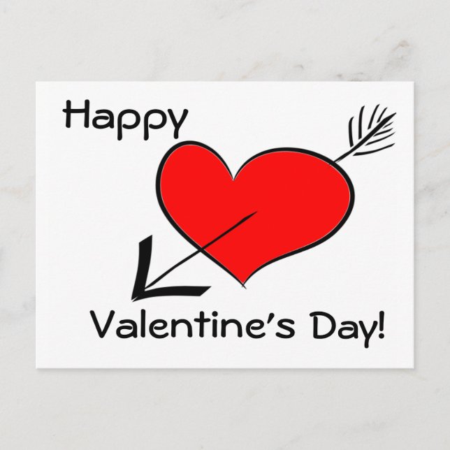 Happy Valentine's Day Funny Red Heart Arrow Postca Holiday Postcard (Front)