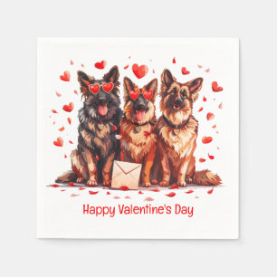 Happy Valentines Day German Shepherd Dogs Napkin
