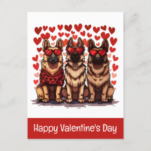 Happy Valentines Day German Shepherd Dogs Postcard