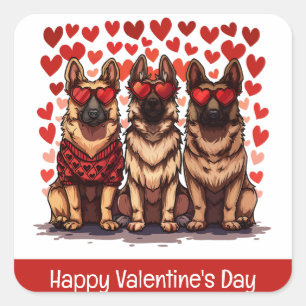 Happy Valentines Day German Shepherd Dogs Square Sticker