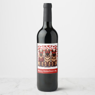 Happy Valentines Day German Shepherd Dogs Wine Label