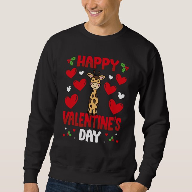 Happy Valentines Day Giraffe Heart Love Animal Sweatshirt (Front)