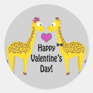 Happy Valentine's Day Giraffes Classic Round Sticker