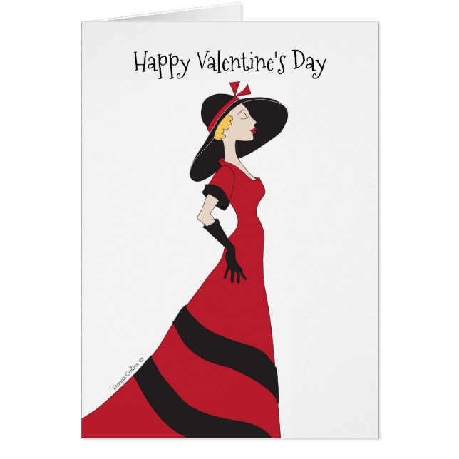 Happy Valentine's Day Girl in Red Dress Card (Front)