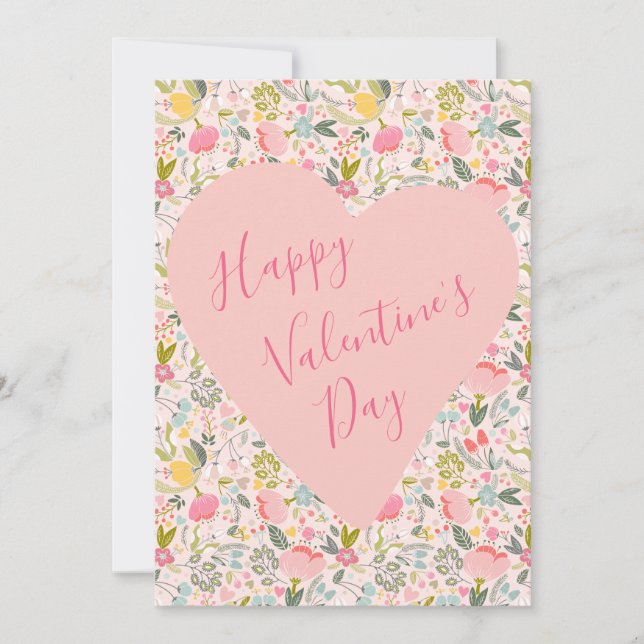 Happy Valentines Day girly blush pink heart Holiday Card (Front)