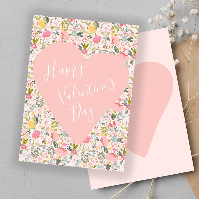 Happy Valentines Day girly blush pink heart Holiday Card (Creator Uploaded)