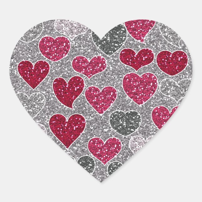 Happy Valentine's Day Glitter Love Bling Hearts Heart Sticker (Front)