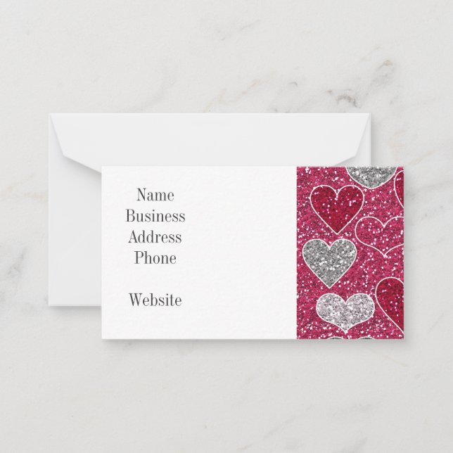 Happy Valentine's Day Glitter Love Bling Hearts Note Card (Front)