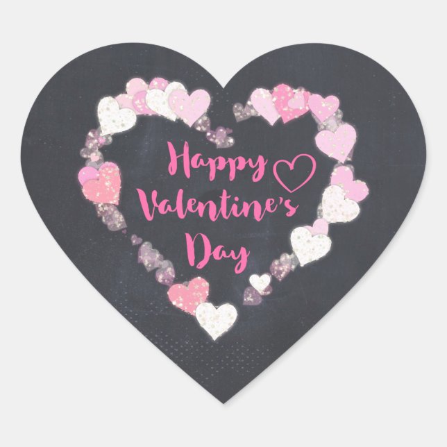 Happy Valentine's Day Glittery Pink Hearts Heart Sticker (Front)