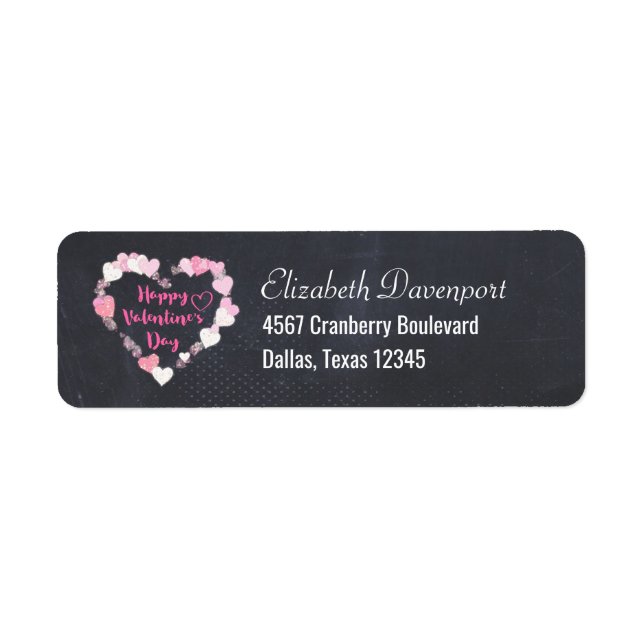 Happy Valentine's Day Glittery Pink Hearts Return Address Label (Front)
