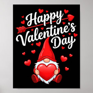 Happy Valentines Day Gnome Red Hearts Love Women Poster