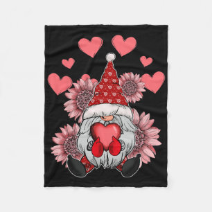 Happy Valentine's Day Gnome With Leopard Sunflower Fleece Blanket
