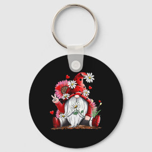 Happy Valentine's Day Gnome With Leopard Sunflower Key Ring