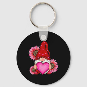 Happy Valentine's Day Gnome With Leopard Sunflower Key Ring