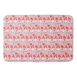 Happy Valentines Day Gnomes Pattern Pink Red Bath Mat